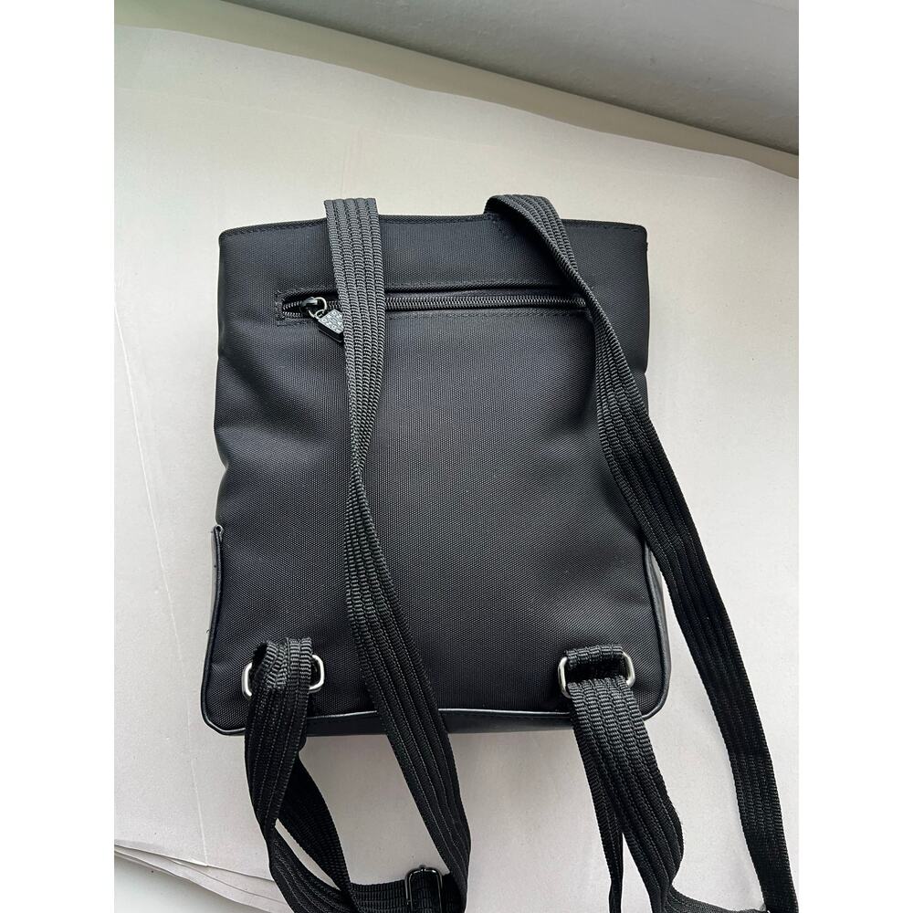 Ordning Reda Backpack Black Small Zipper Nylon Leather Trim Travel - Picture 3 of 10